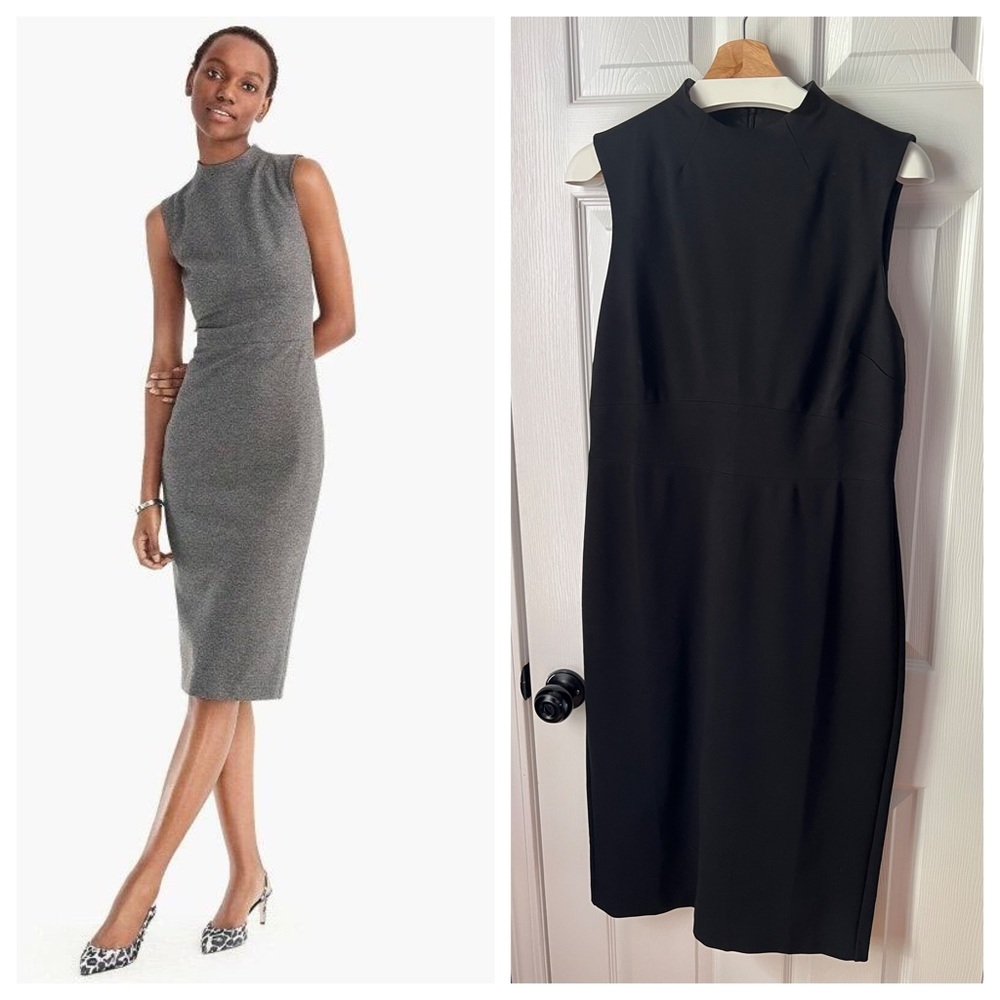 J. Crew 365 mock neck sheath stretch ponte midi dress, black, 12